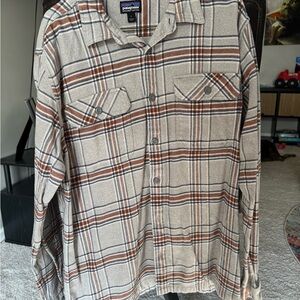 Patagonia Organic Cotton Plaid Shirt - Cream and Brown